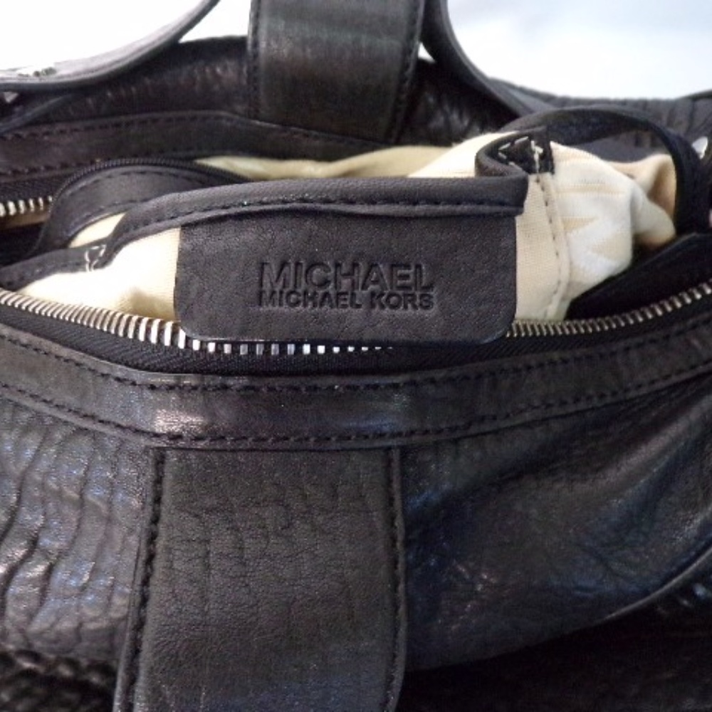 Michael Michael Kors Soft Pebbled Leather Belted Buckle Hobo Shoulder Black Bag - Picture 12 of 14
